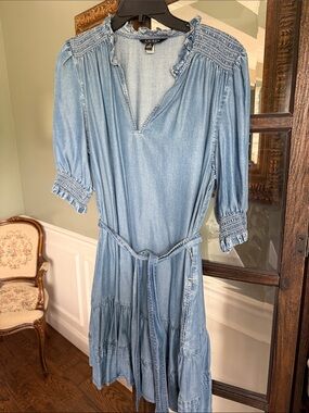 Women’s Lauren Ralph Lauren Light Blue Washed Denim Tiered Dress Size 10